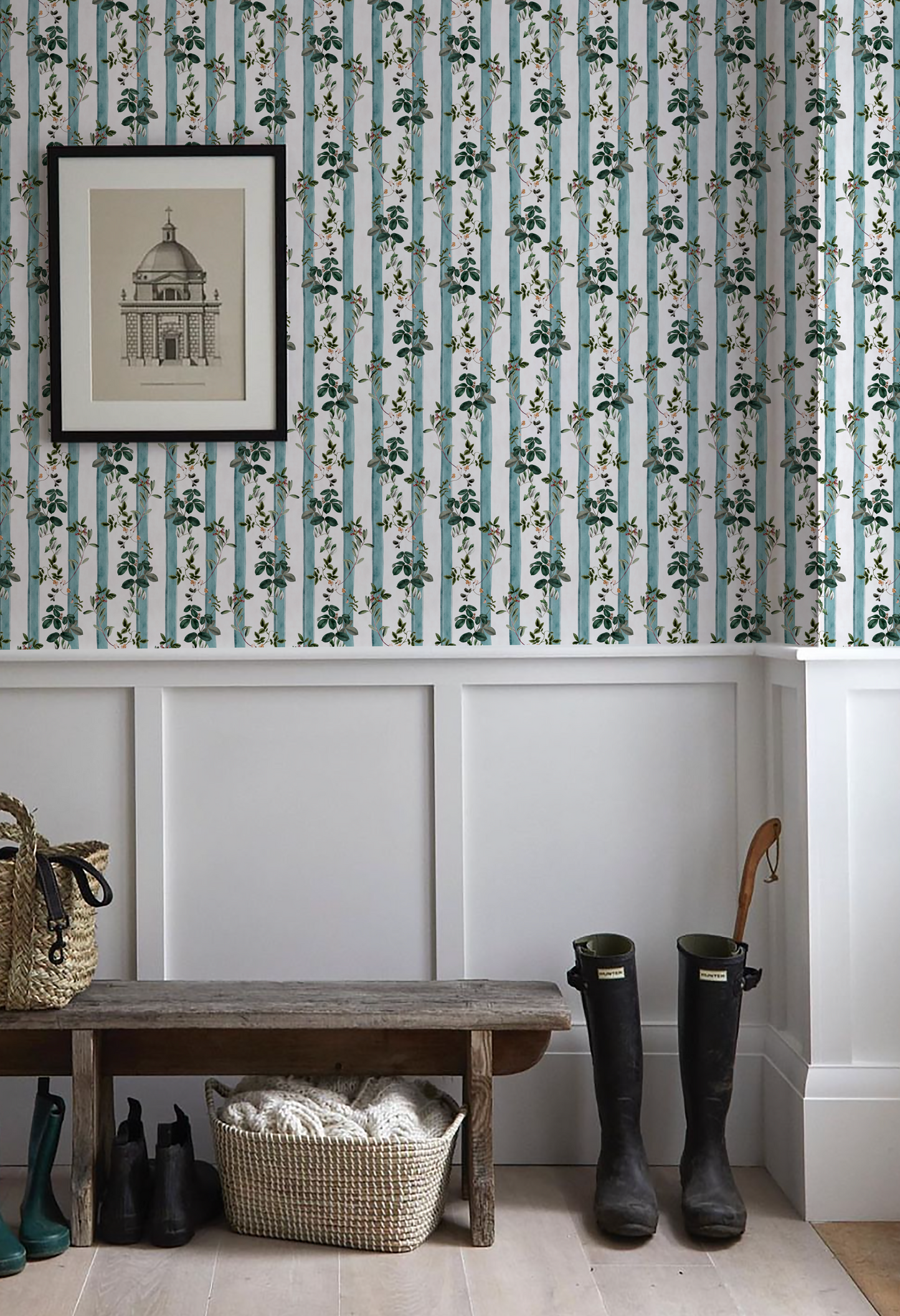 Little Fiorita Stripe Wallpaper - Blue