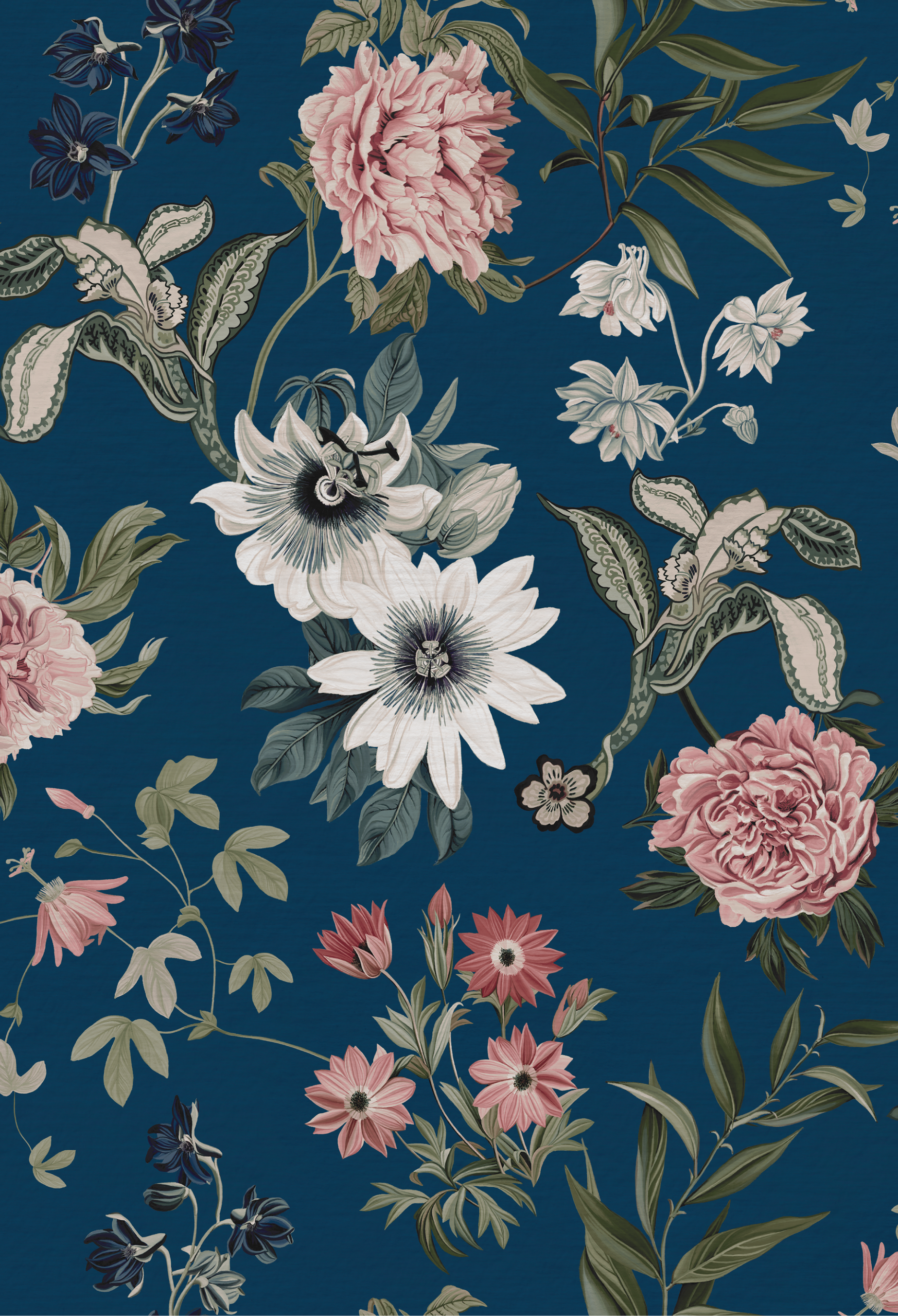 Floral illustrated Wallpaper from Deus ex Gardenia in Beechcroft Garden Wallpaper in Azure.