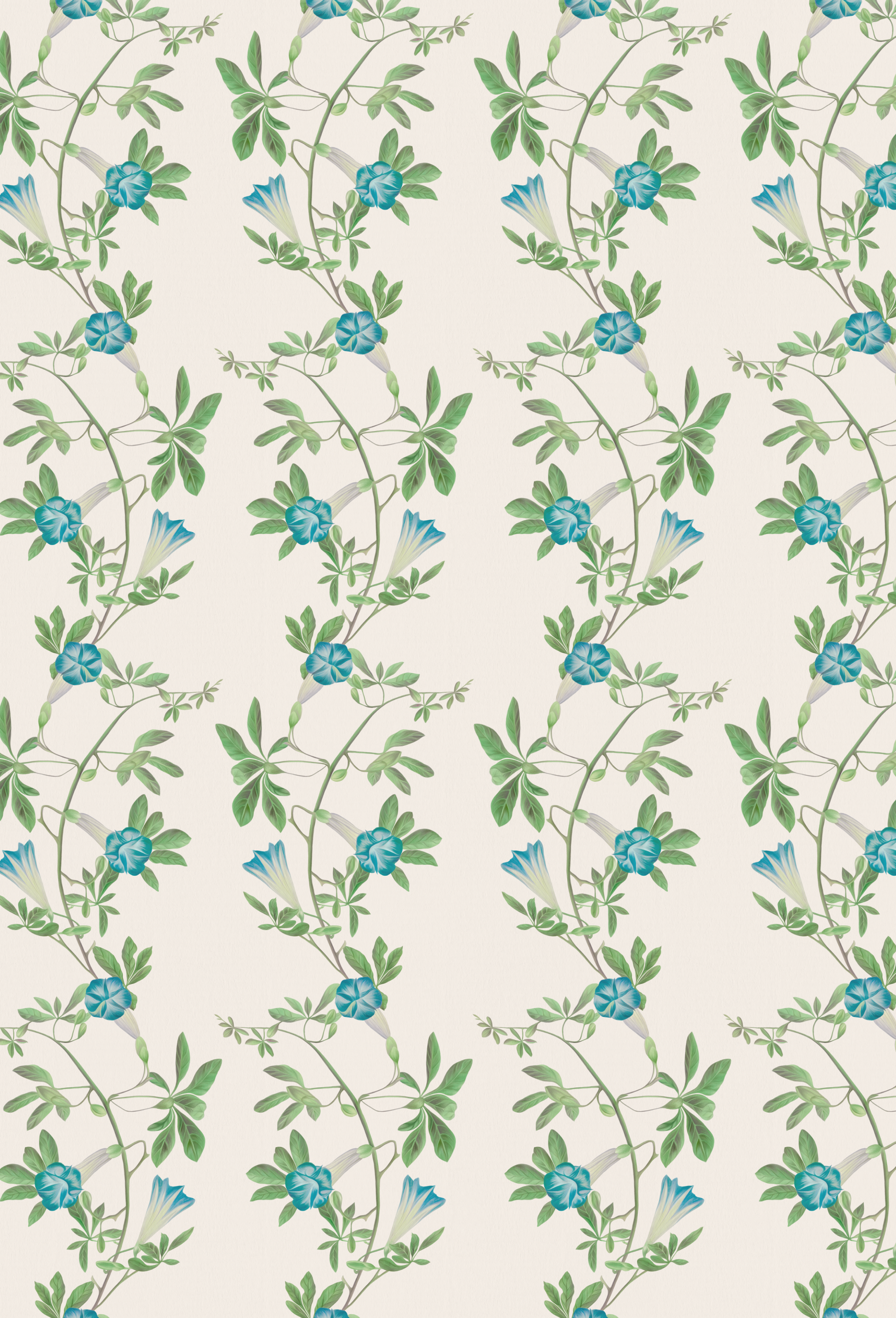 Midsummer's Linen Luxury Wallpaper with blue botanical florals by Deus ex Gardenia.