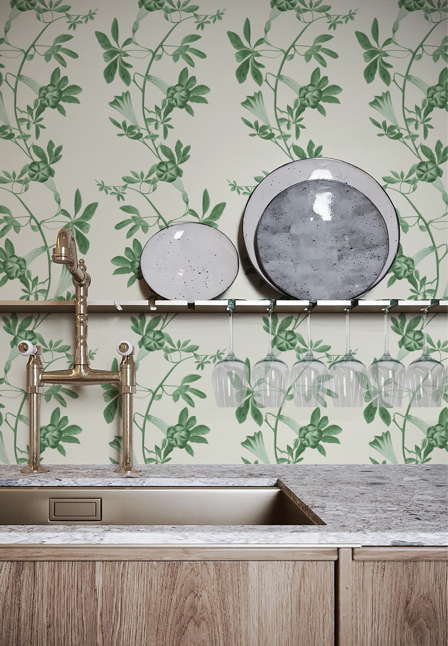 Deus ex Gardenia - Midsummer Wallpaper in Vine. Photo by HDM2 Interiors.