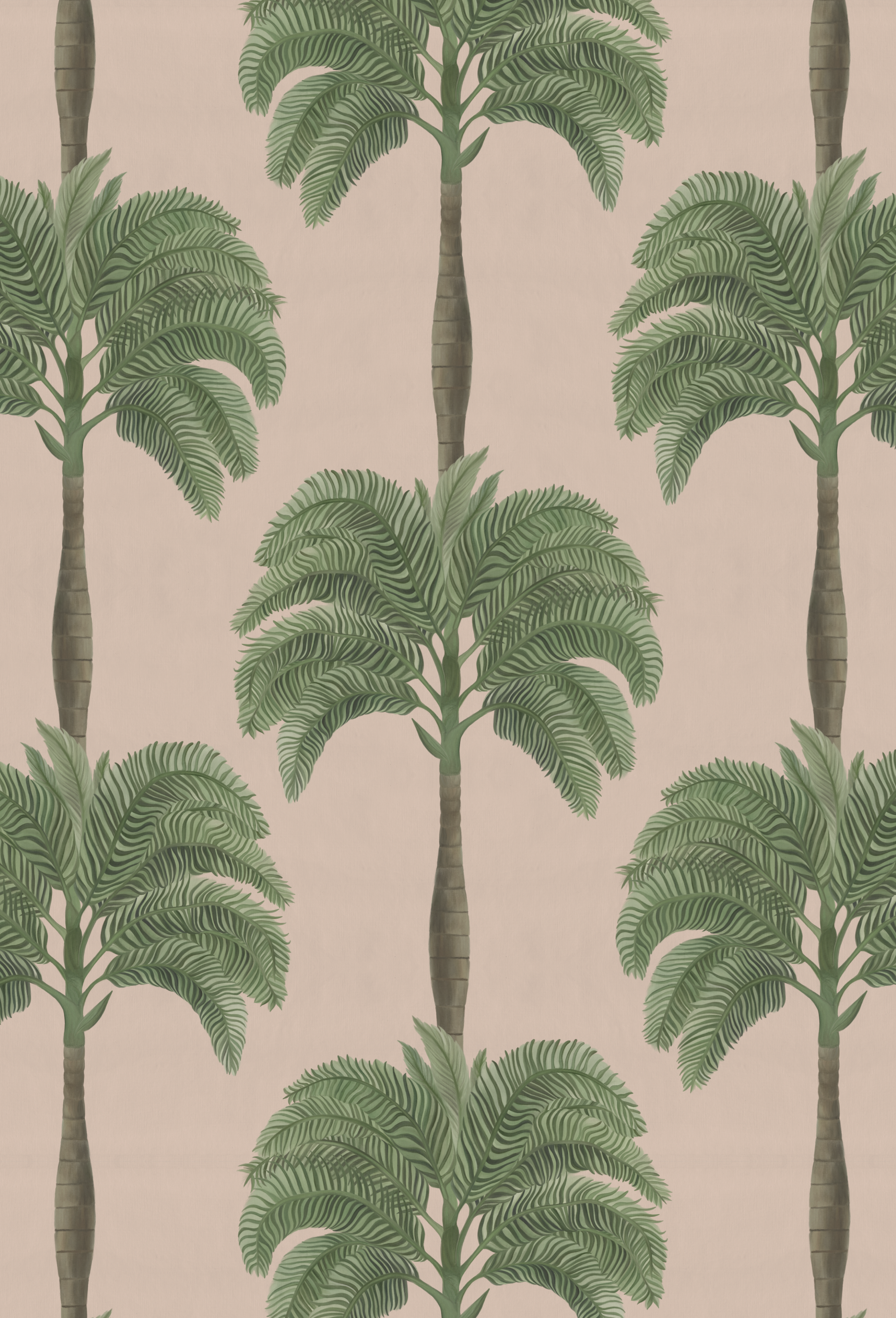 Palm tree striped wallpaper of Palma Collection in pink 'Flamingo' from Deus ex Gardenia.