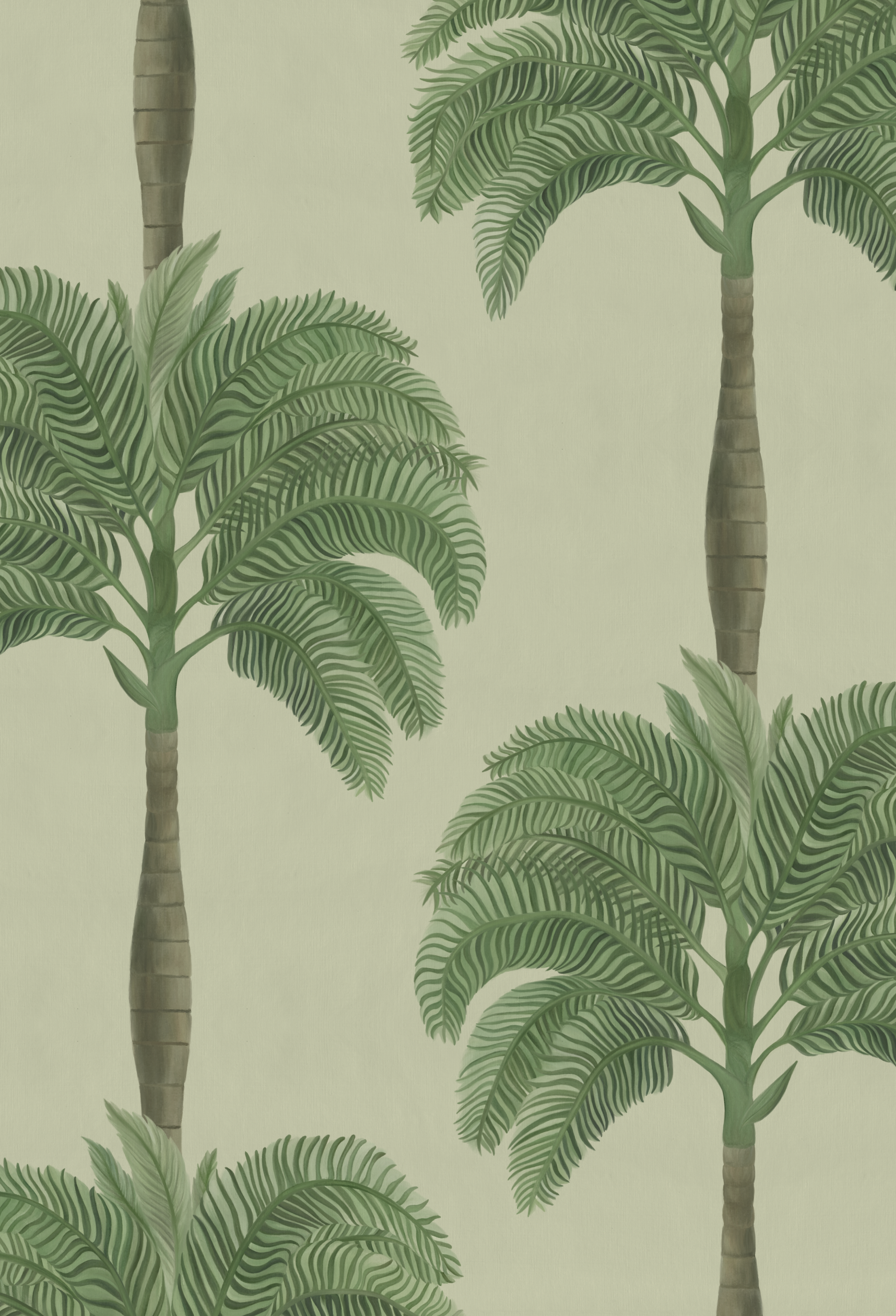 Botanical palm tree striped 'Palma' in Sand wallpaper by Deus ex Gardenia.