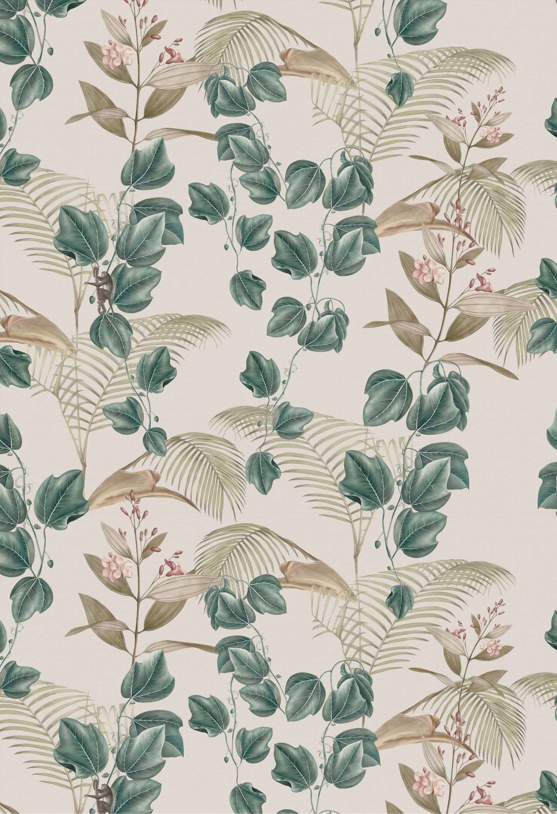ivy wallpaper of flora and fauna with golden palms and little money on white ground by Deus ex Gardenia of the Wild Ivy wallpaper in Dawn.